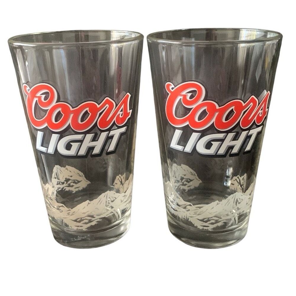 Vintage Coors Light Mountain Landscape Lot of 2 Pint Glasses Classic Style HTF